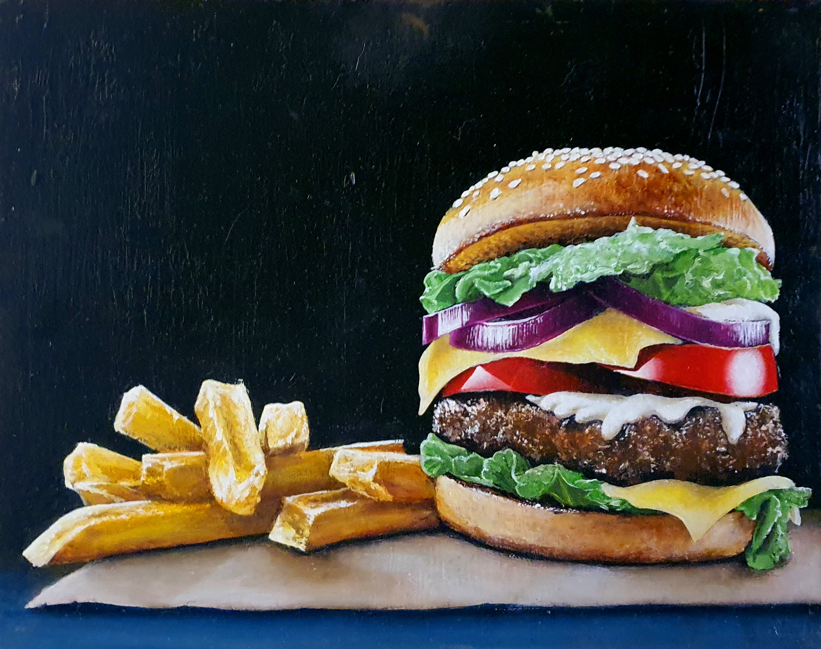 Burger   ^ 18x24 cm - Oil on panel ^ 2019 - for sale 800€	